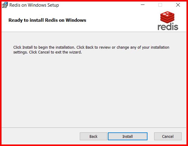 Picture showing the last screen of the redis agent installation wizard before the installation begins